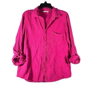 Soft Surroundings Gauzy Cotton Long Sleeve Lightweight Top Bright Pink Sz Small